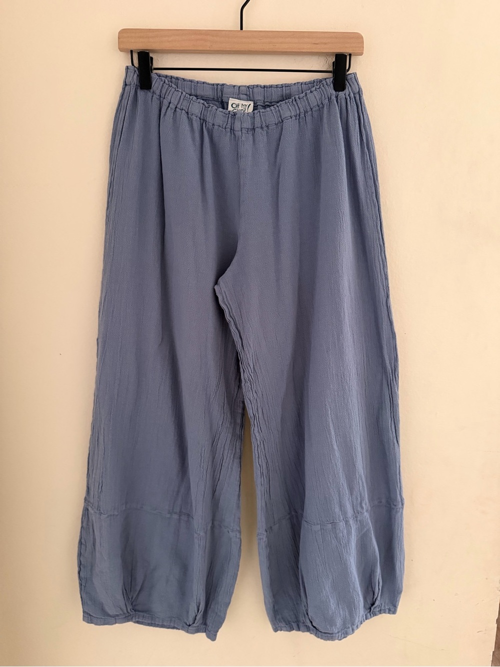 Oh My Gauze! Blue 100% Cotton Gauze Balloon Lantern Pants Elastic Waist Size 1